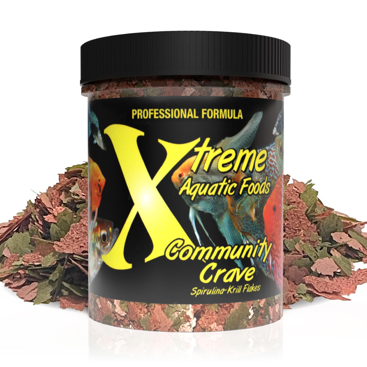 Xtreme Aquatic Foods Community Crave bottle front highlighting krill and spirulina for vibrant colors.