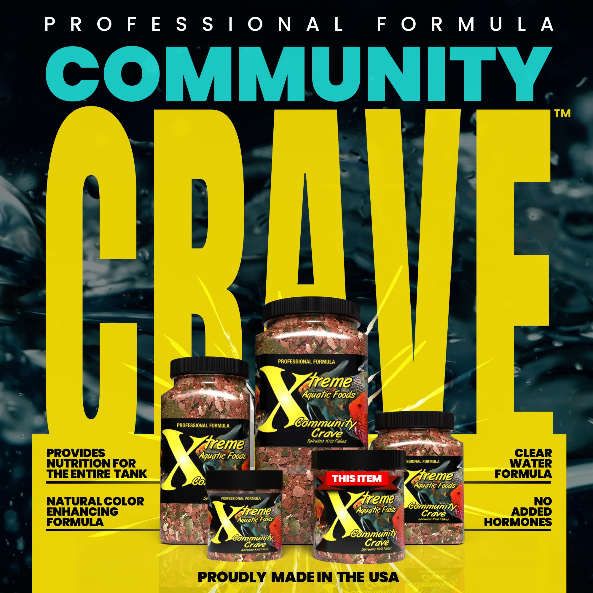 Xtreme Aquatic Foods Community Crave krill-spirulina flakes provide a gourmet feeding option.