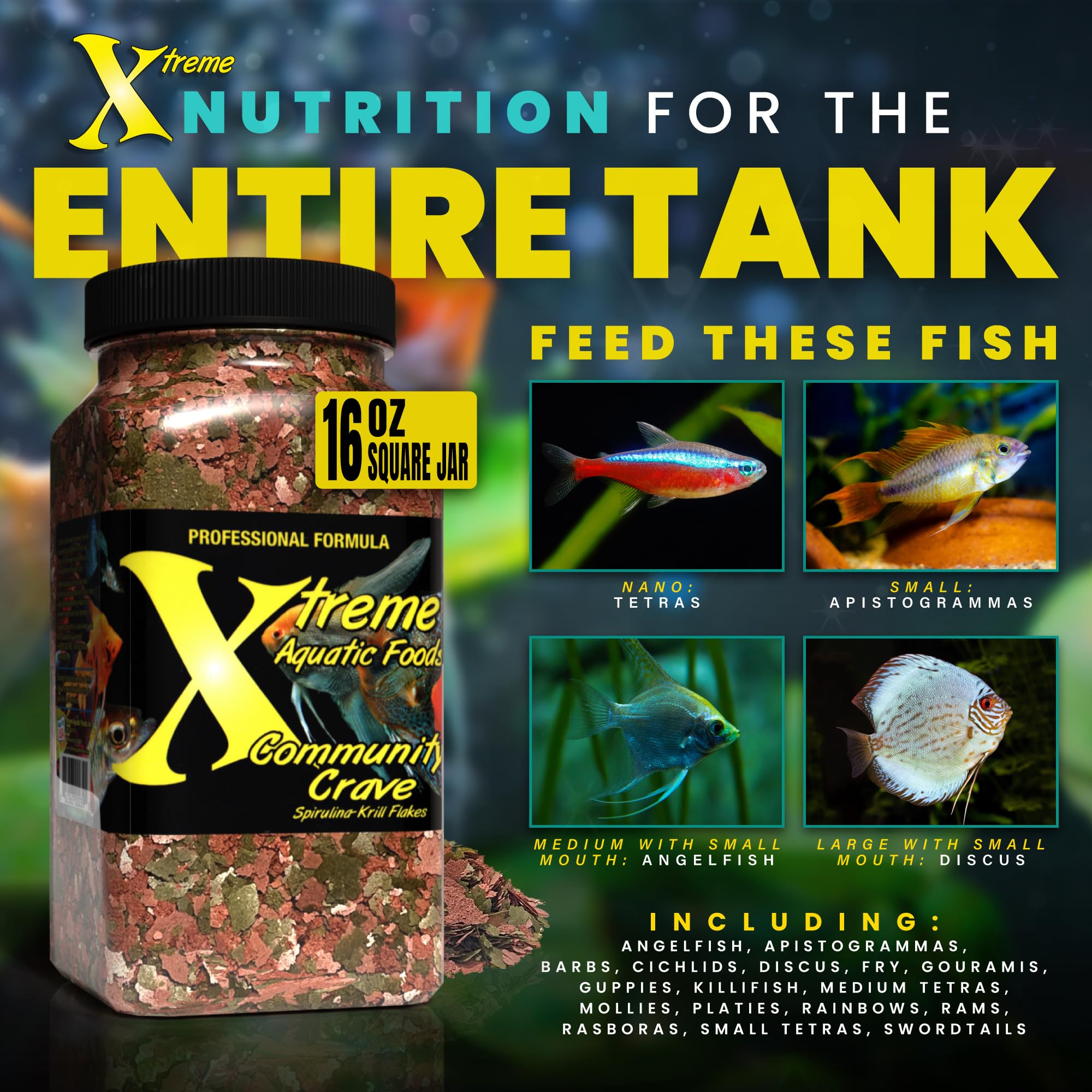 Xtreme Aquatic Foods krill-spirulina flakes may support immune health in fish.