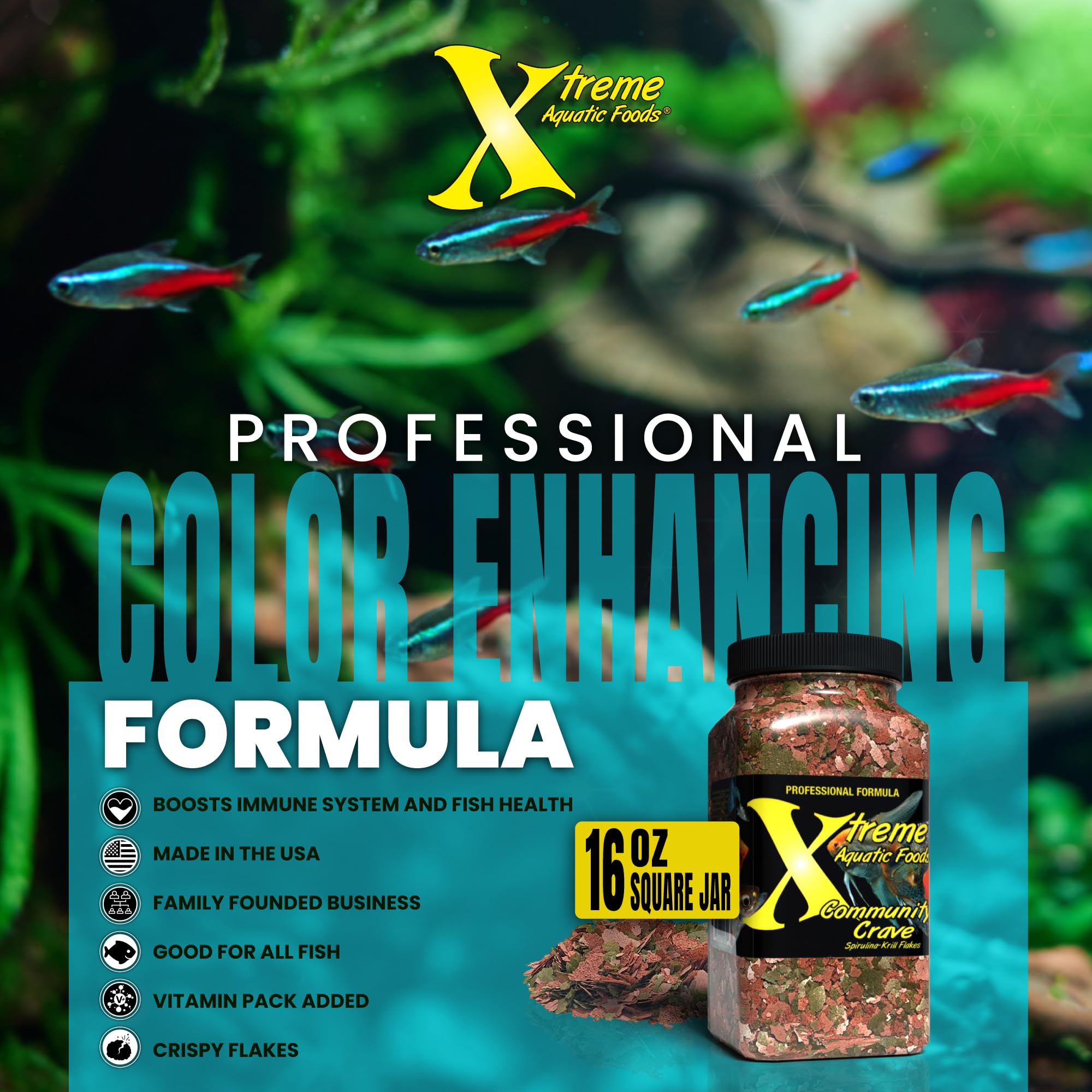 Xtreme Aquatic Foods USA-made bottle showcases premium quality.