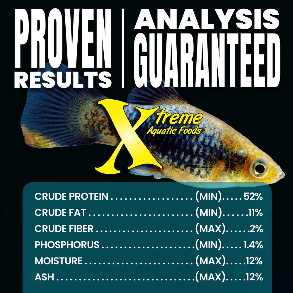 Xtreme Aquatic Foods made in USA badge signals quality and safety.