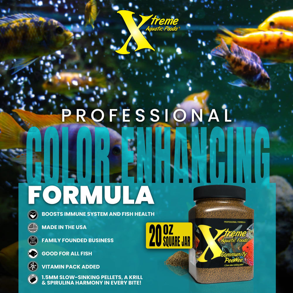 Xtreme Aquatic Foods PeeWee pellets promote color enhancement and vitality.