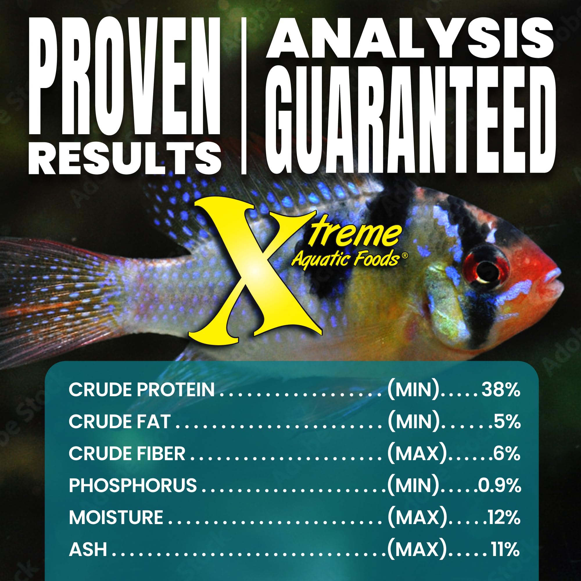 Xtreme Aquatic Foods PeeWee pellets nutrition profile supports balanced feeding in community aquariums.