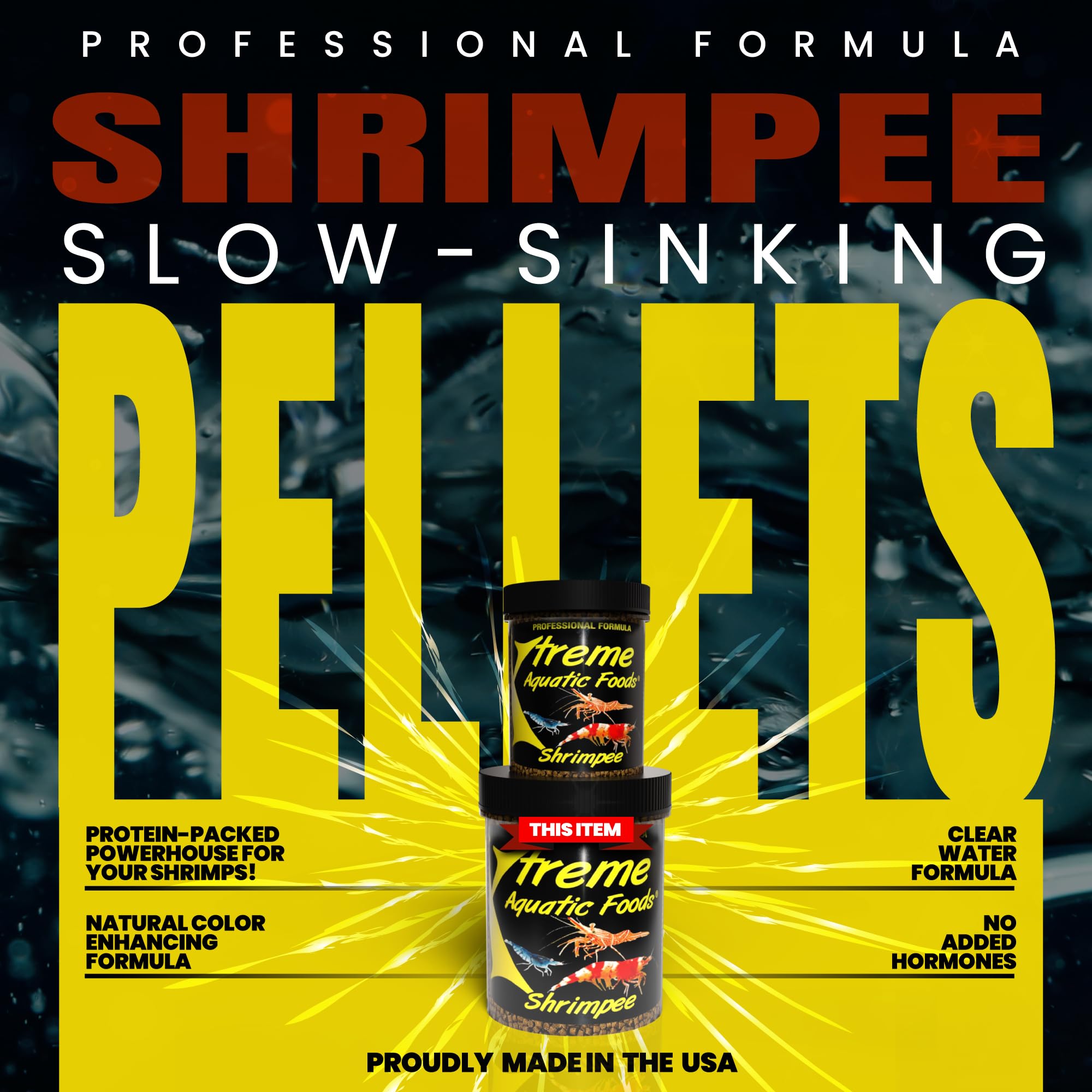 xtreme shrimpee 3mm stick sinking-action shows easy feeding and reduced waste