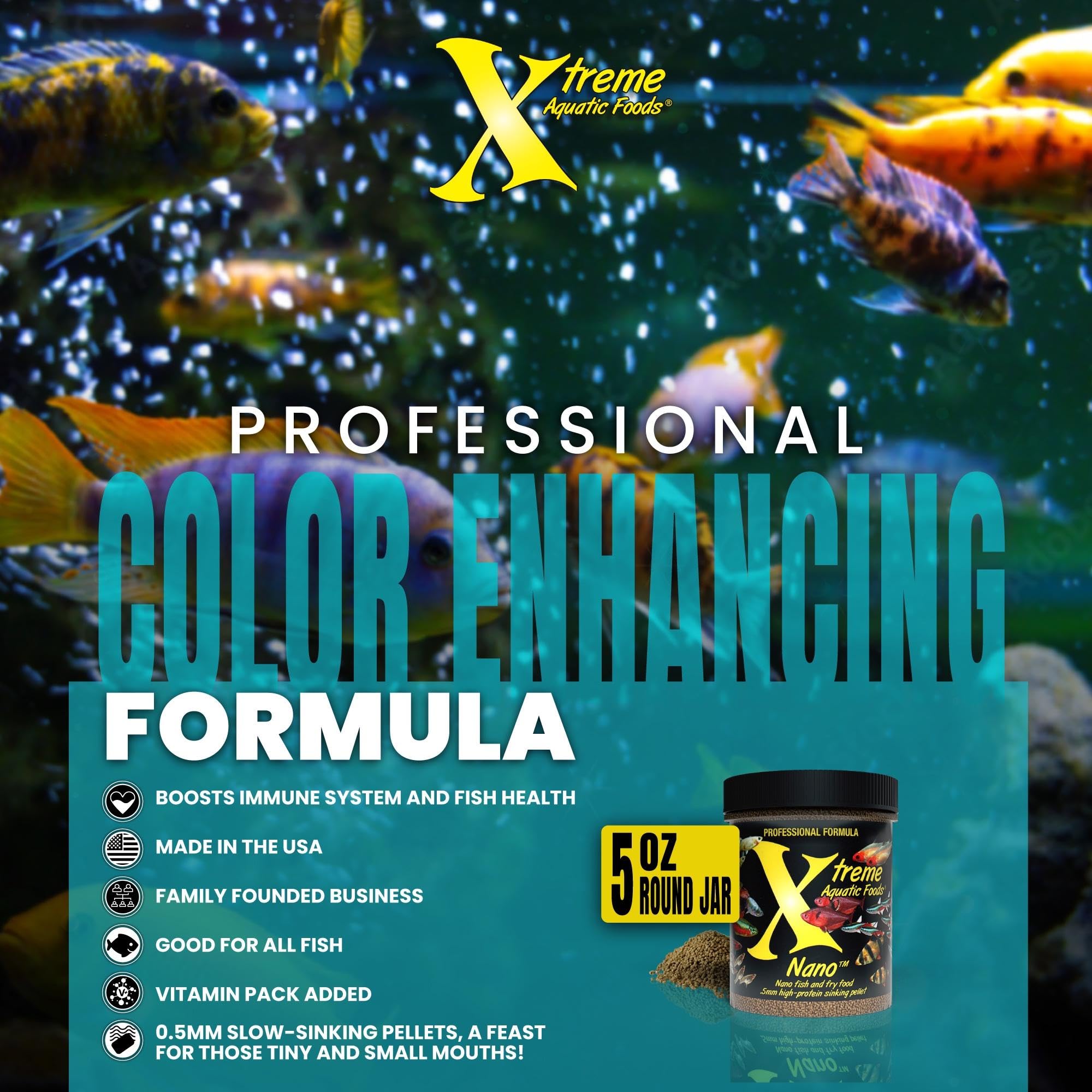 Xtreme Aquatic Foods small aquarium vitality shot emphasizes nutrition for nano species.