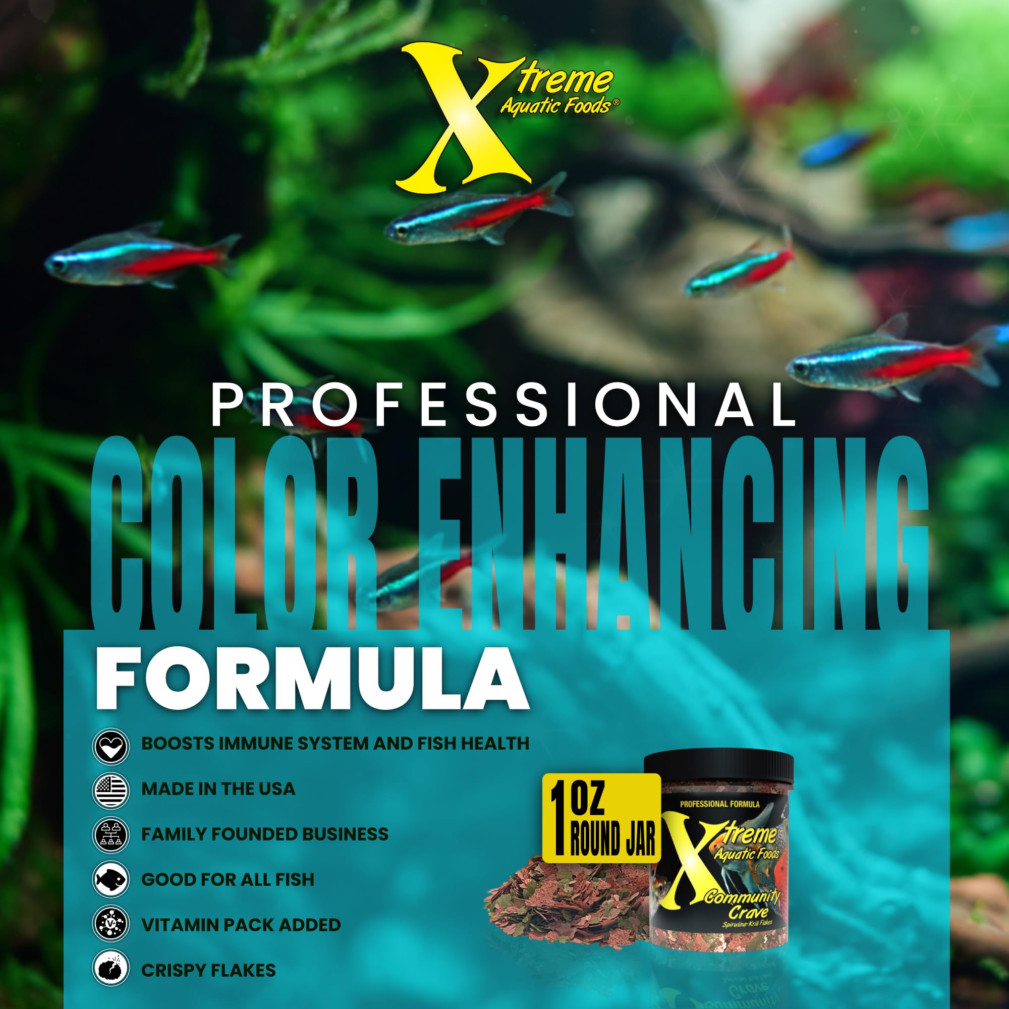 Xtreme Aquatic Foods tropical-freshwater blend in a bowl for community fish.