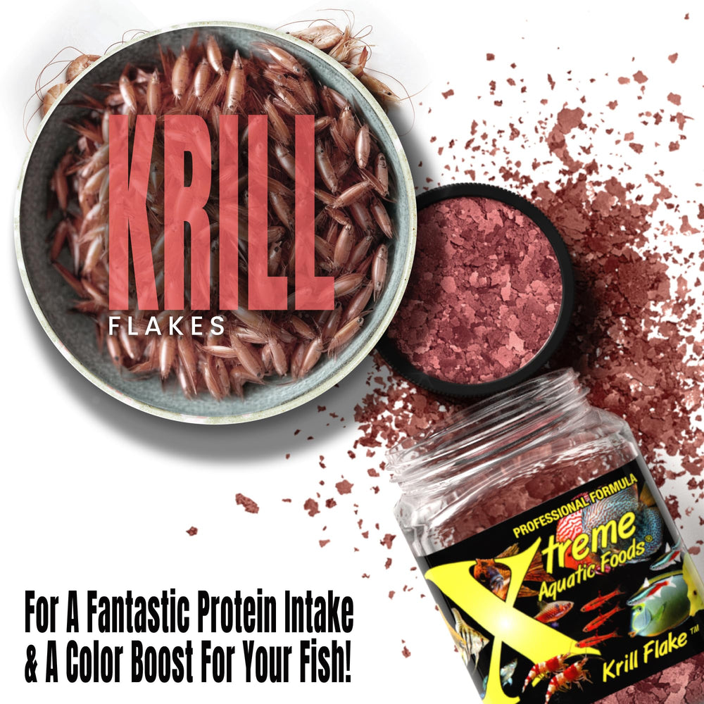 USA-crafted label and batch seal on Xtreme Krill Flakes packaging.