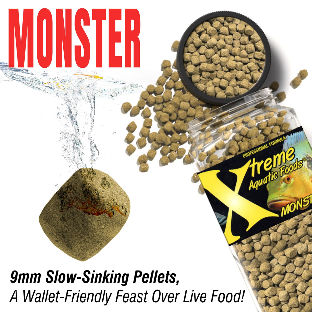 Xtreme Monster 9.0mm pellets in large tank feeding scenario with slow sinking