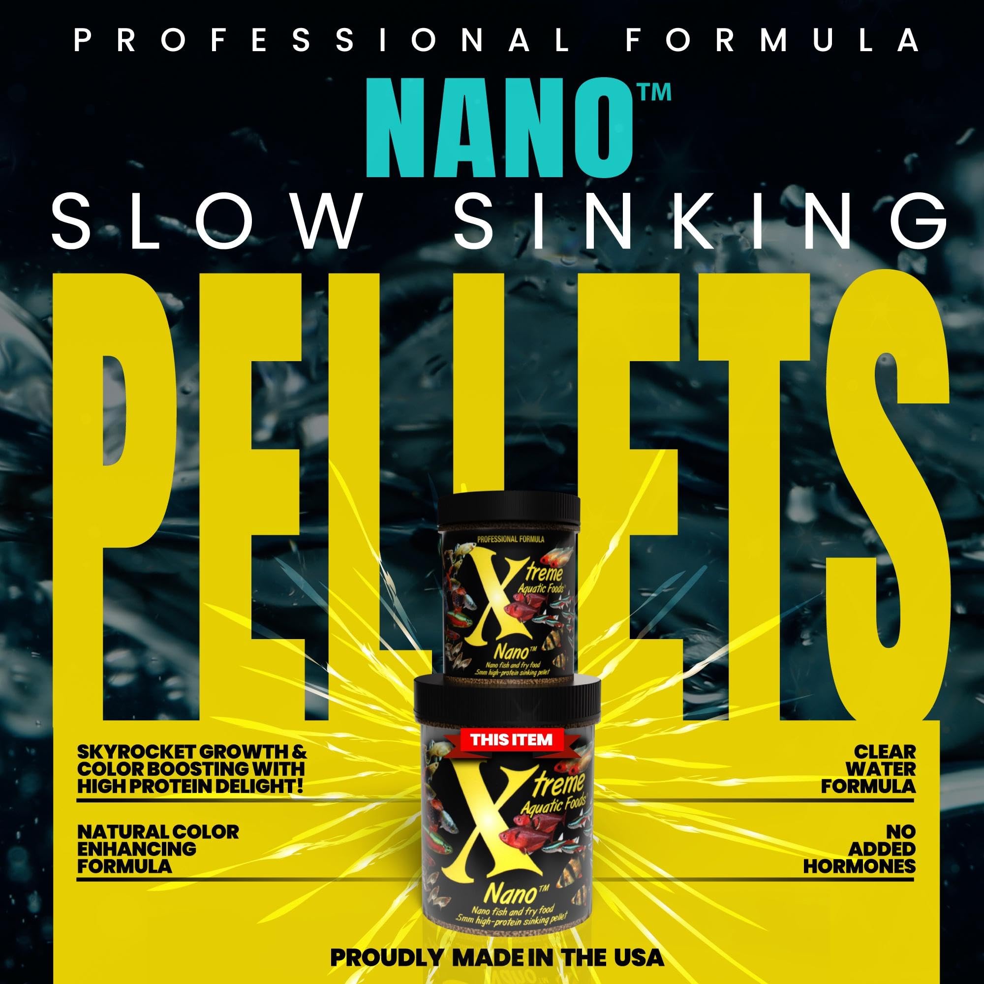 Xtreme Nano pellets tank feeding closeup illustrating sinking action in nano tanks