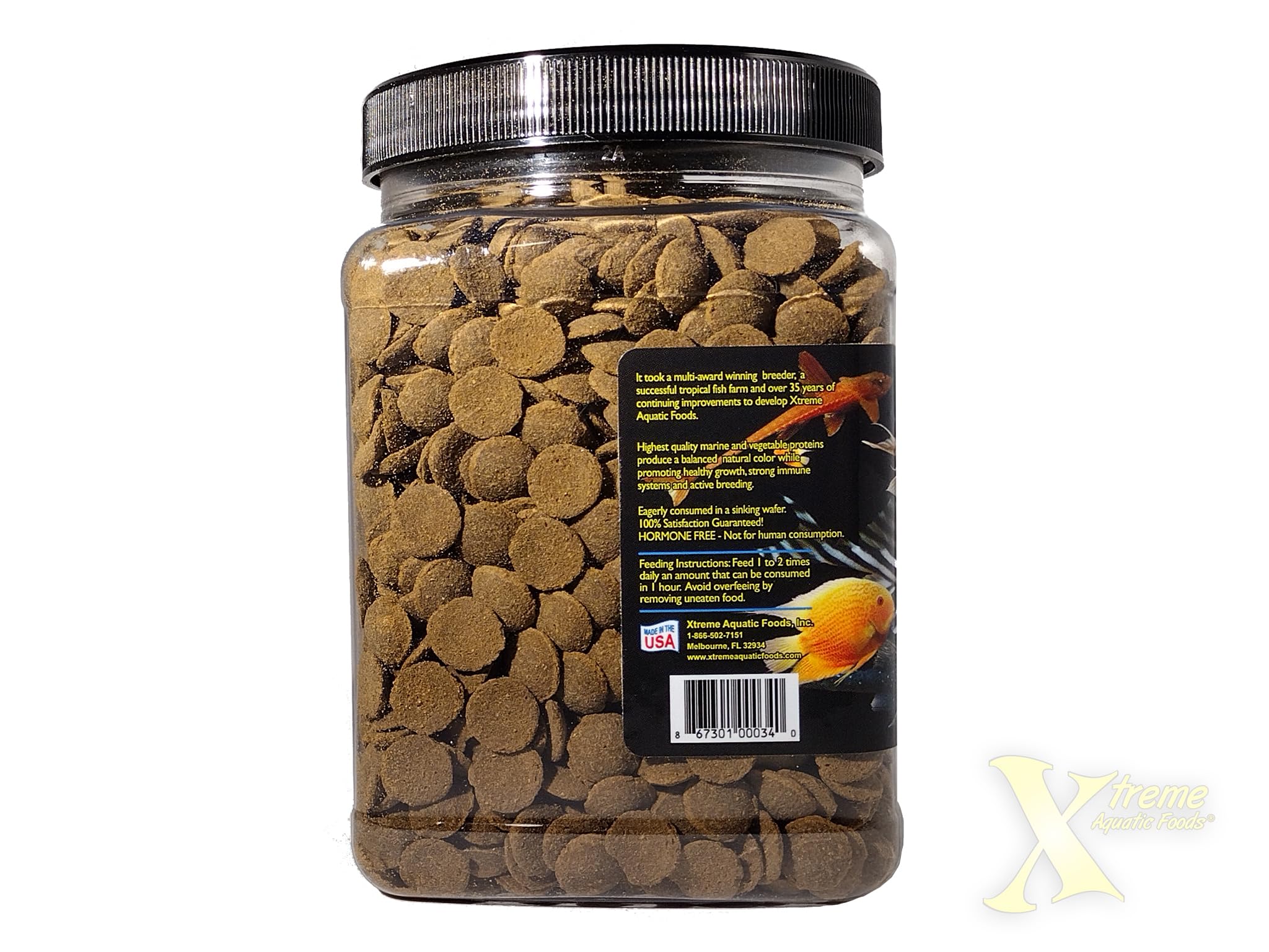 Xtreme Scrapers Wafers ingredient mix highlights peas, fish, kelp for balanced nutrition.
