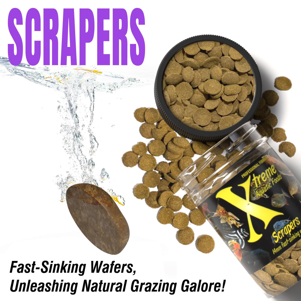 Xtreme Scrapers Wafers ingredients mix peas, shrimp, spirulina.