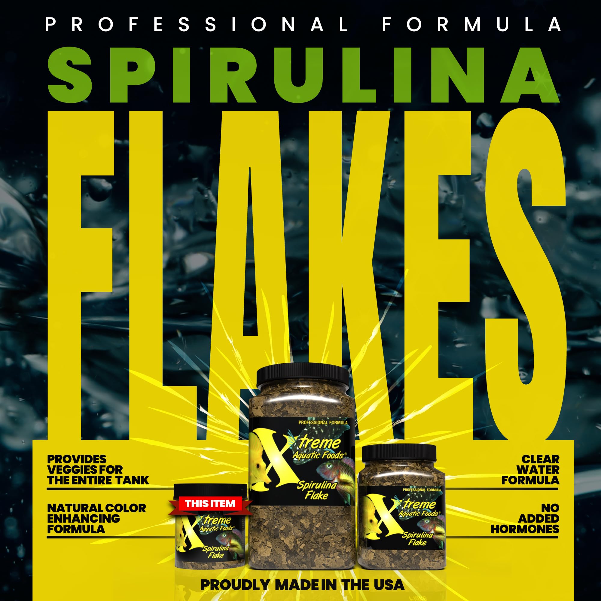 Xtreme Spirulina Flakes serving dish showing easy feeding in a tank.