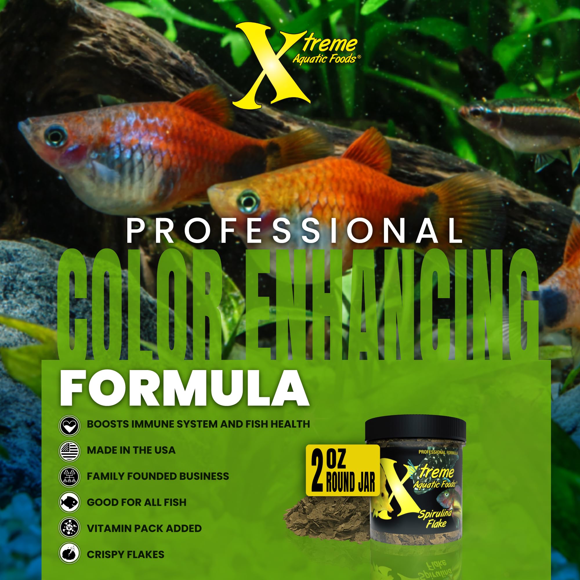 Xtreme Spirulina Flakes Vitamin C infusion supports healthy fins and gills.