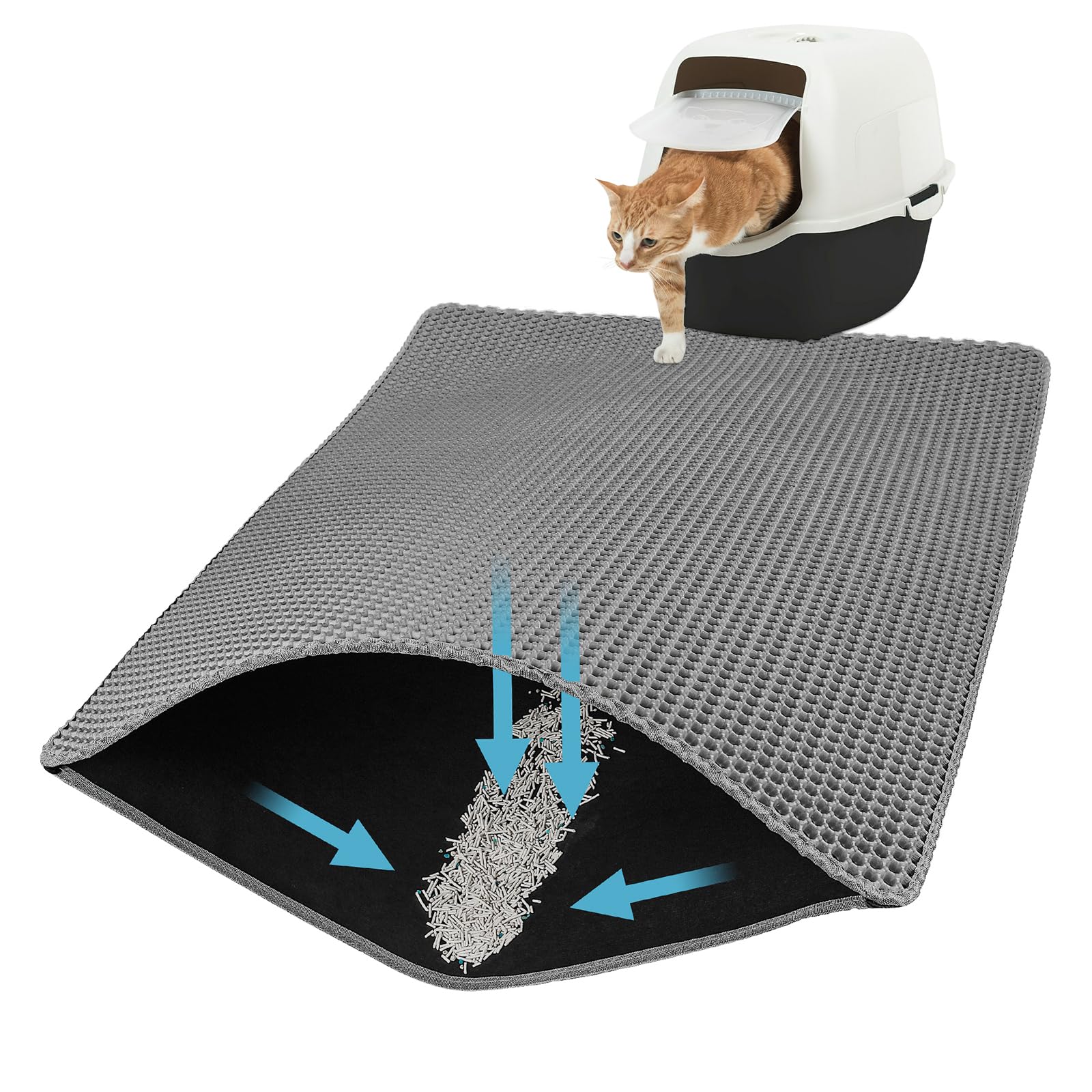 Xuanyaente XL cat litter mat top layer traps litter and protects floors.