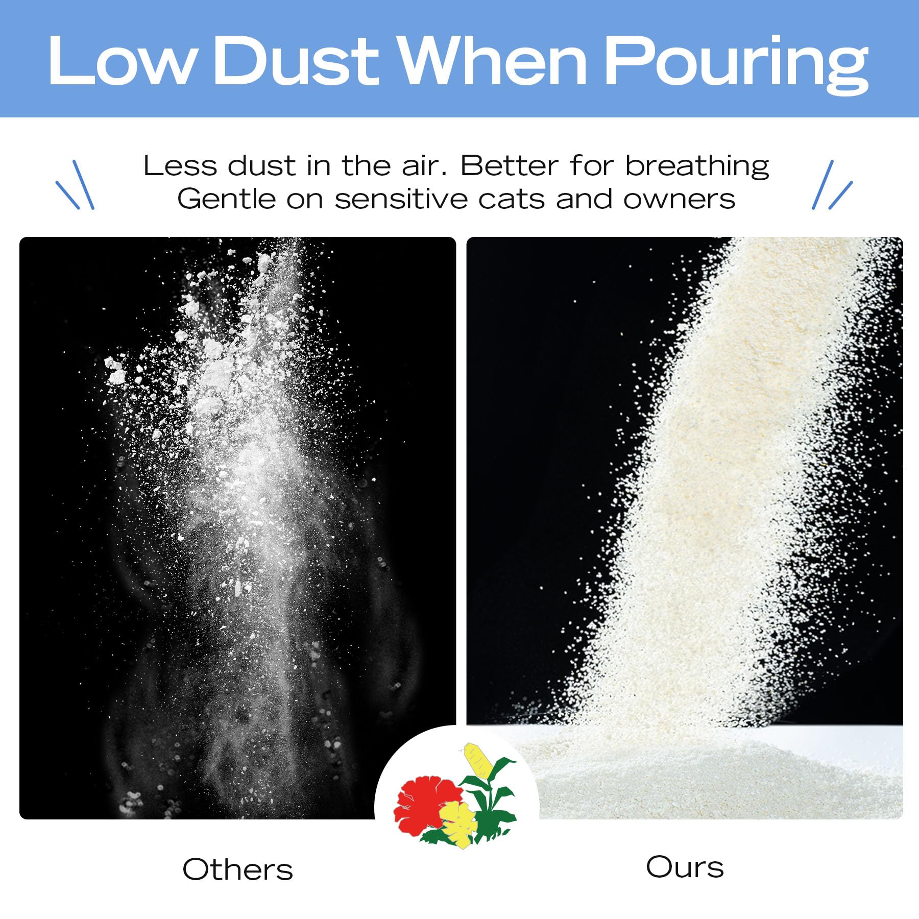 Pouring XuCuiHua low-dust litter showing clean air and reduced debris