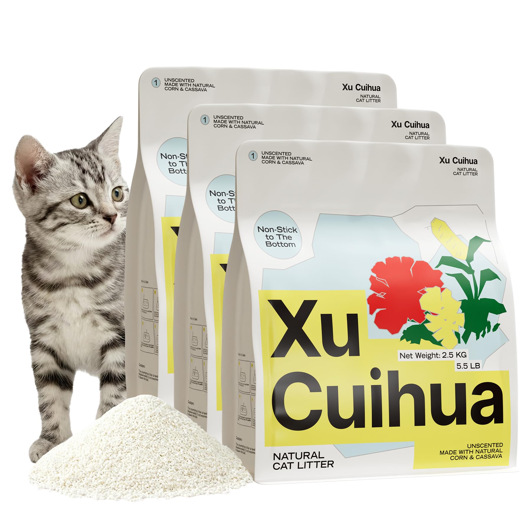 XuCuiHua natural cat litter unscented package view highlights plant-based formula and fragrance-free design