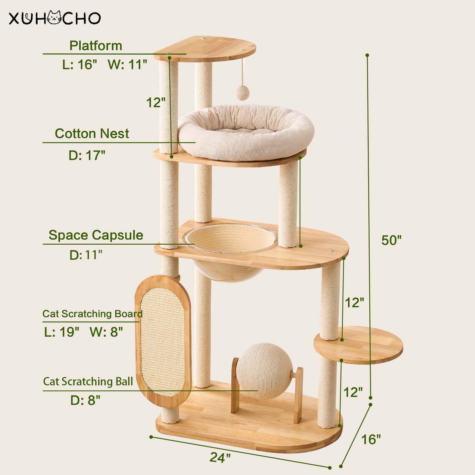 Xuhocho Modern Cat Tree sturdy base and platform for stability