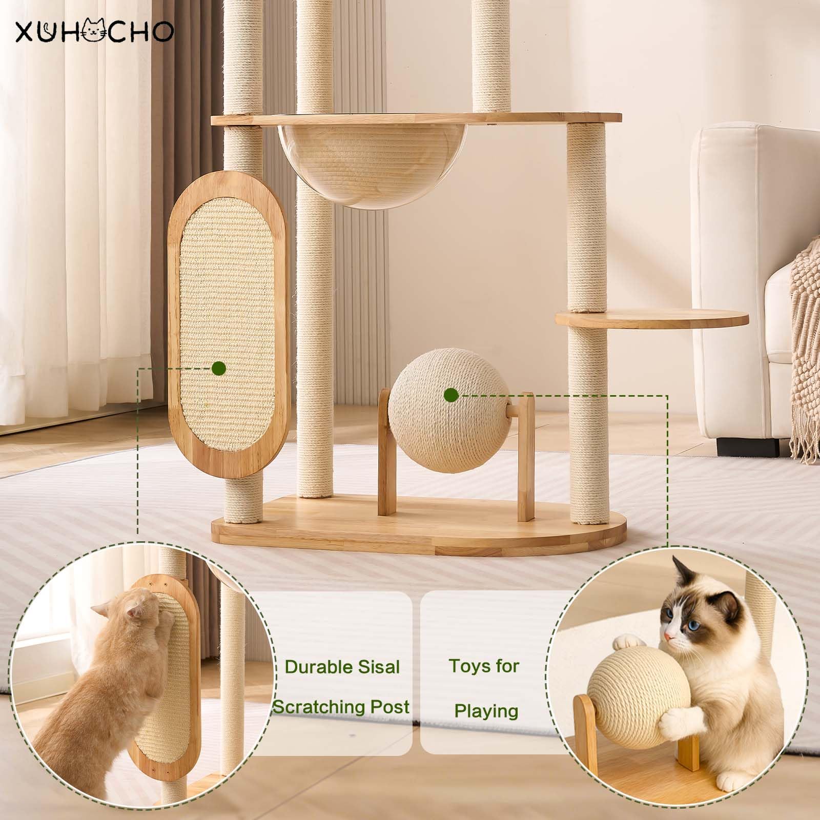Xuhocho Modern Cat Tree cotton cushion machine-washable for easy cleaning