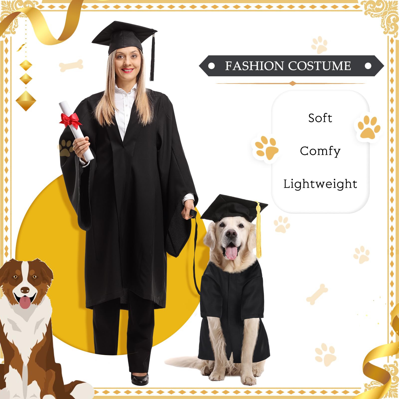 Xuniea dog graduation gown showcased for stylish ceremony looks.