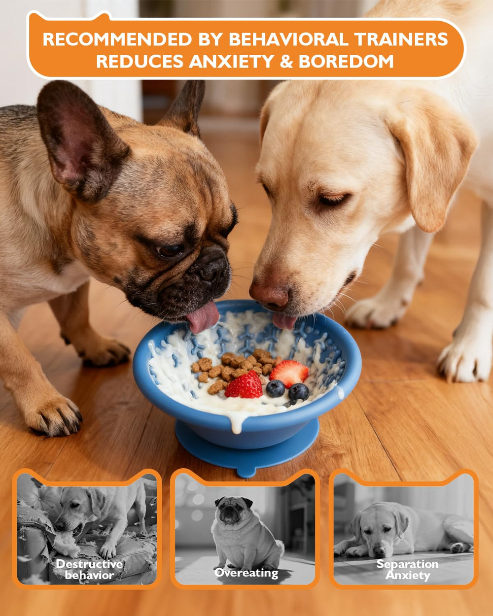 XUOEGUZ Dog Lick Bowl shows stainless steel rim for durable edge during meals.