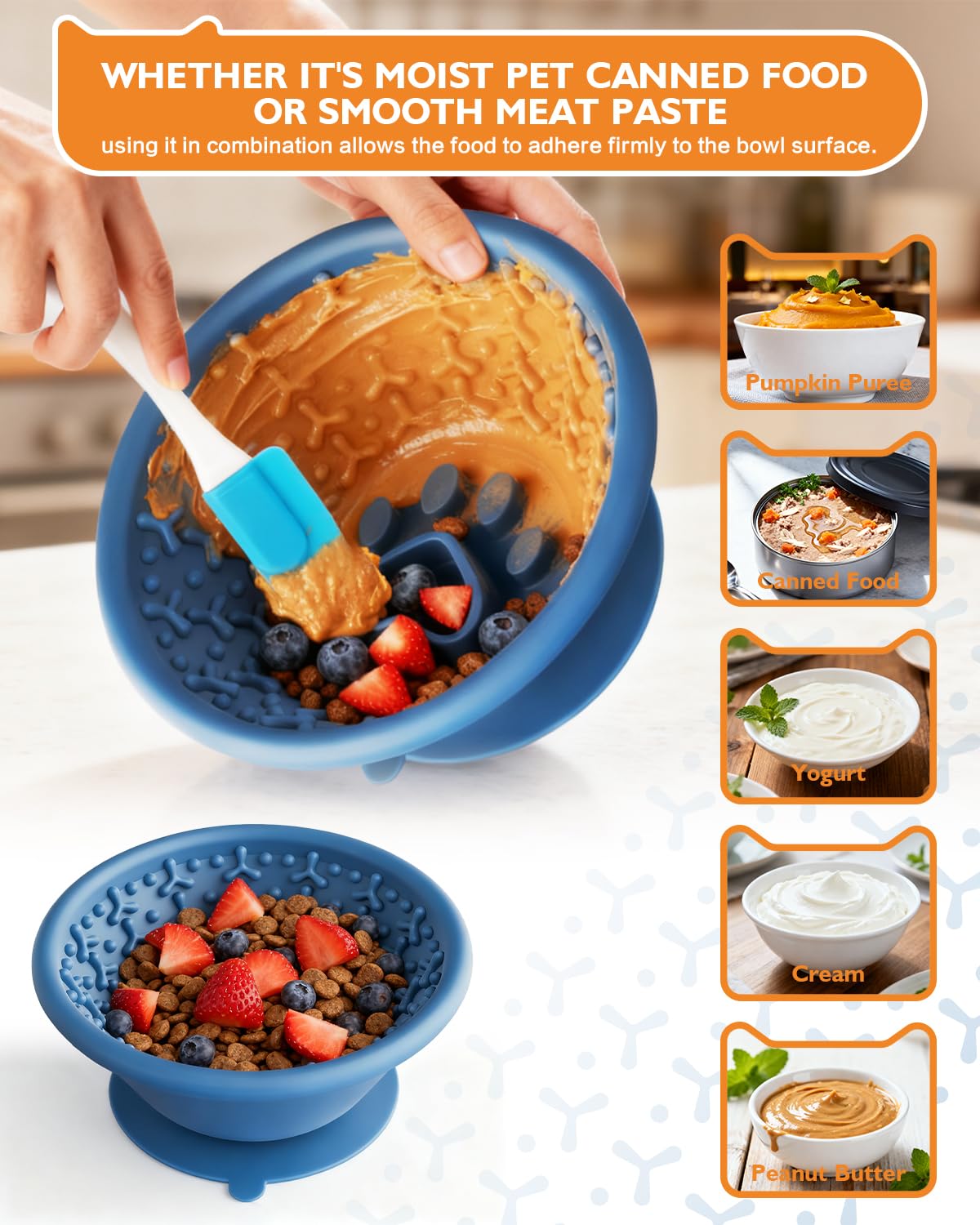 XUOEGUZ Lick bowl features textured surfaces to encourage licking and breath-friendly use.