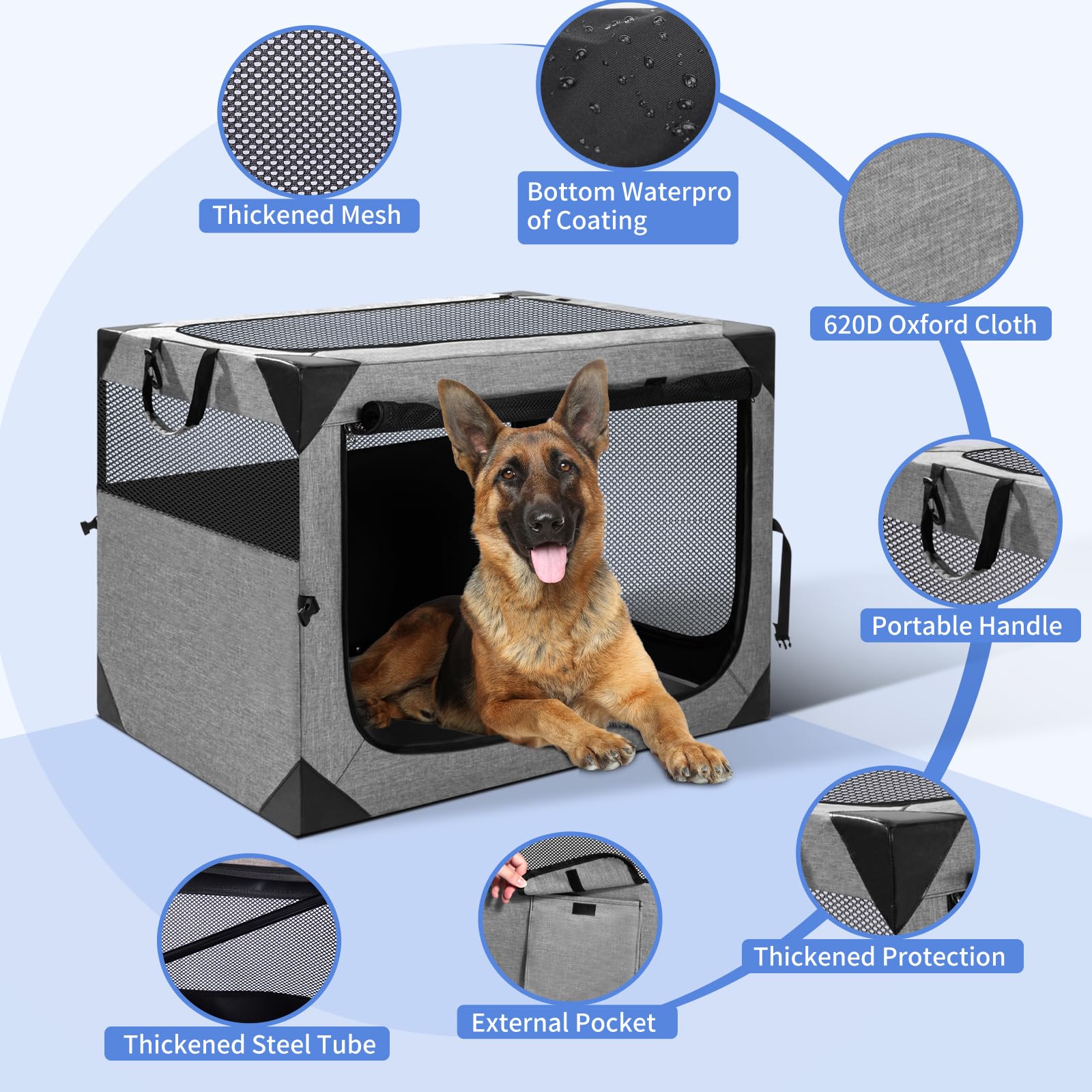 XVISHX easy-assembly dog crate requires no tools for quick setup.