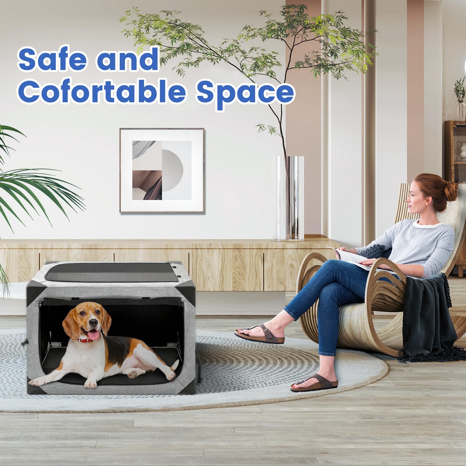 XVISHX portable foldable dog crate enables easy transport and quick setup.