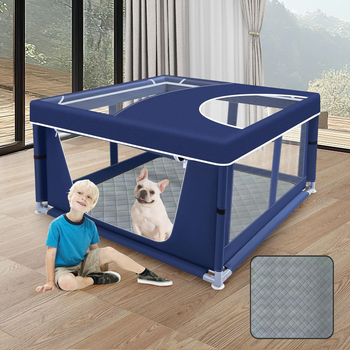 XVISHX puppy playpen cover providing shade and safety outdoors