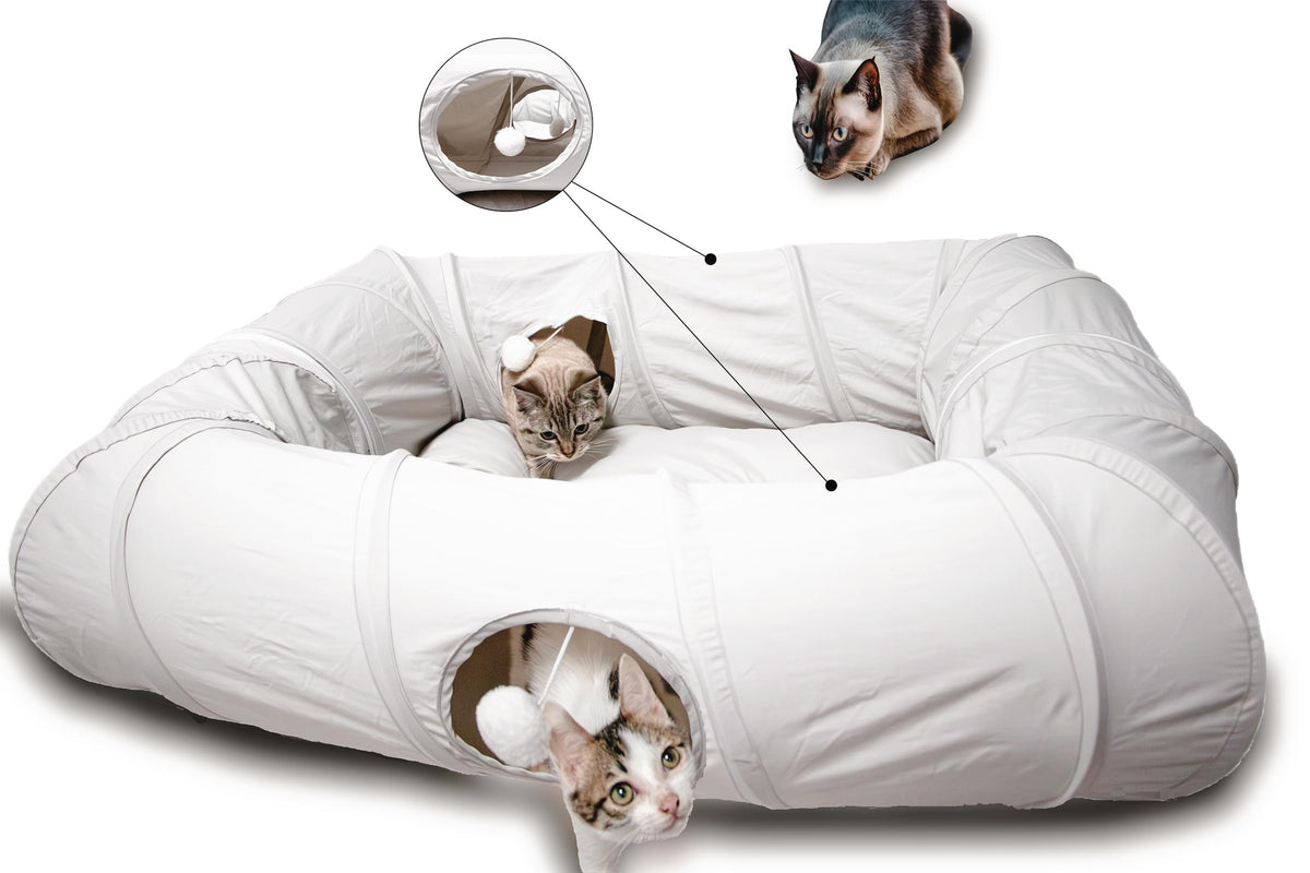 XxingSheep cat tunnel bed with four openings promotes playful entry and exploration