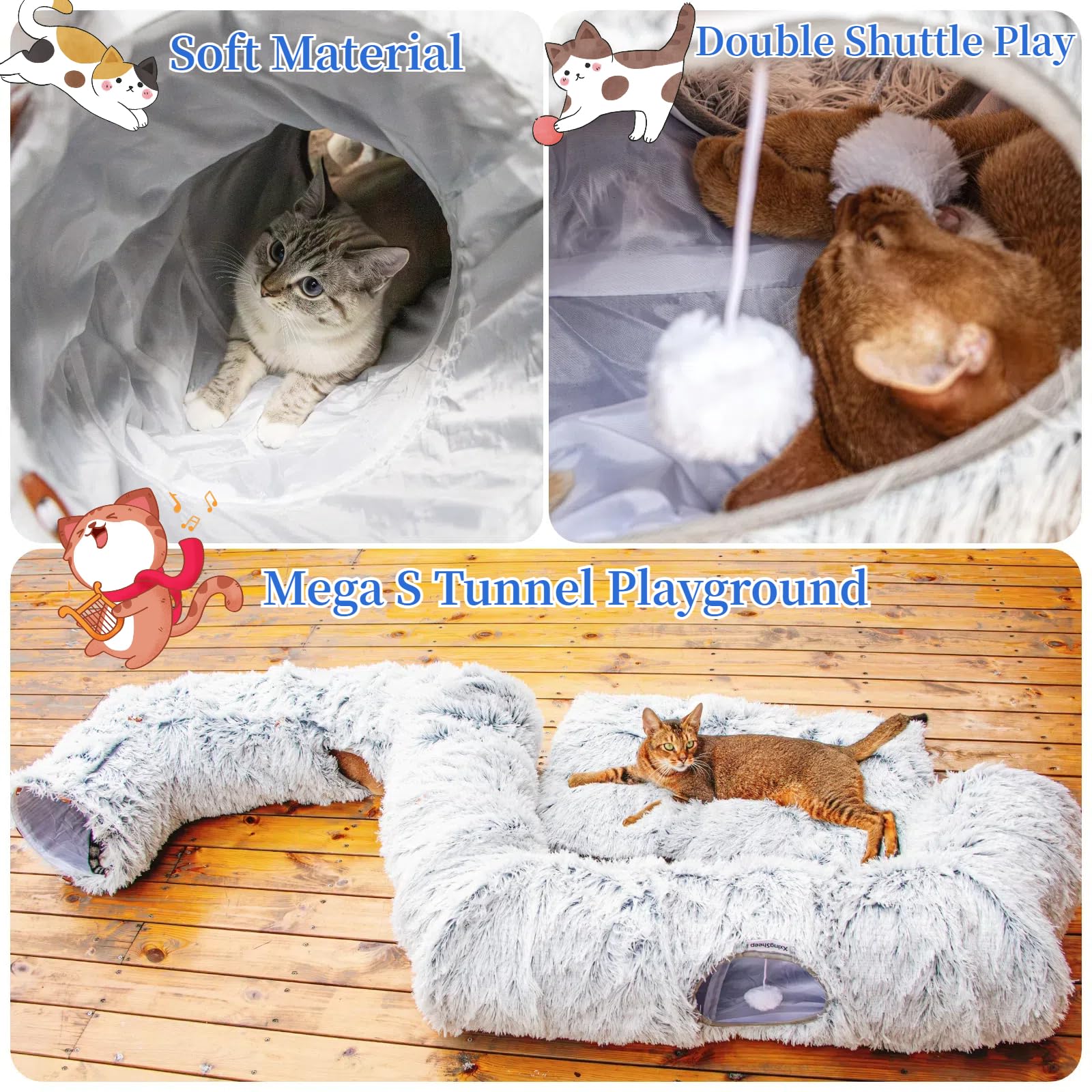 XxingSheep multi-cat tunnel encourages shared space and private hideaways.