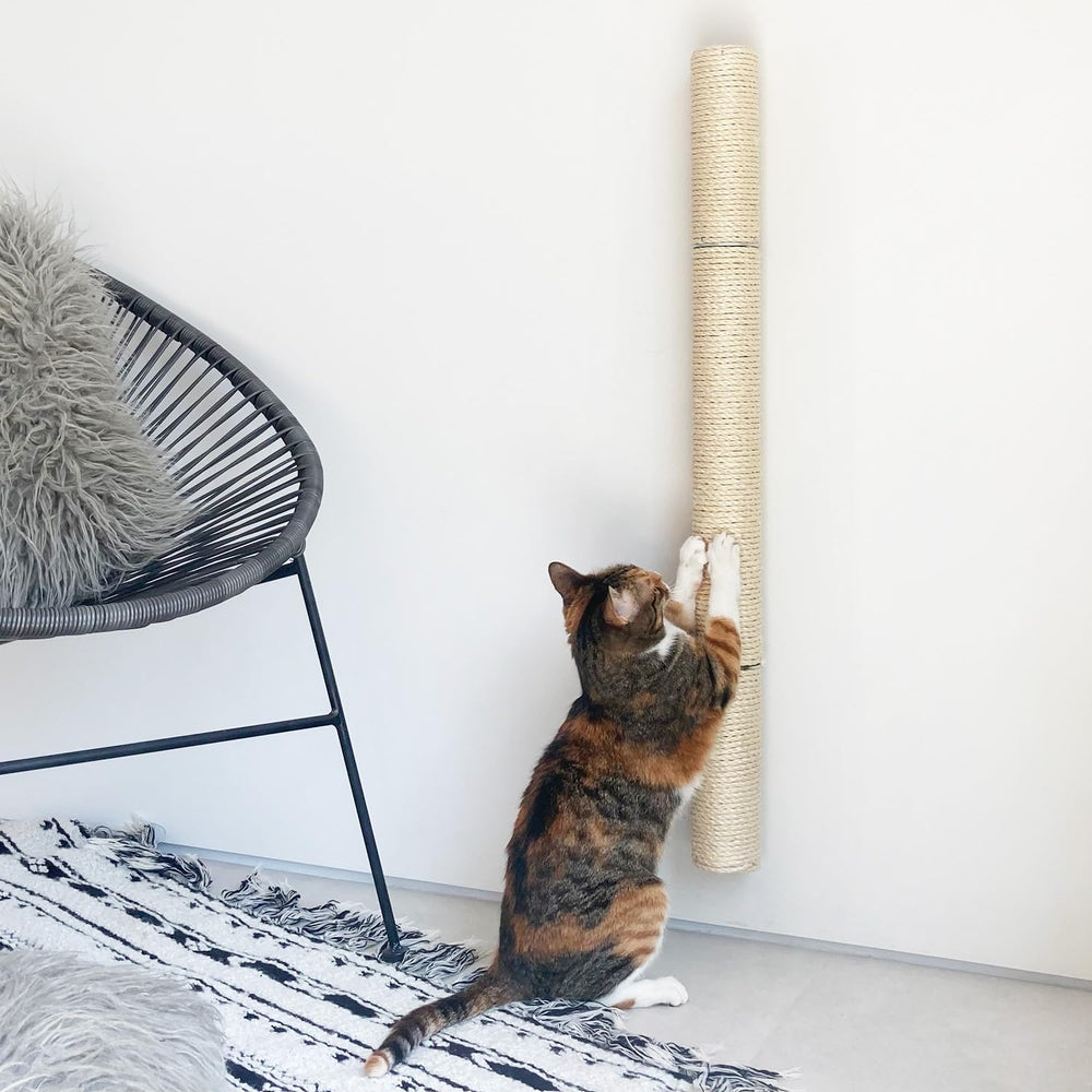 xympo 34-inch wall-mounted scratcher secured to wall for space-saving cat care