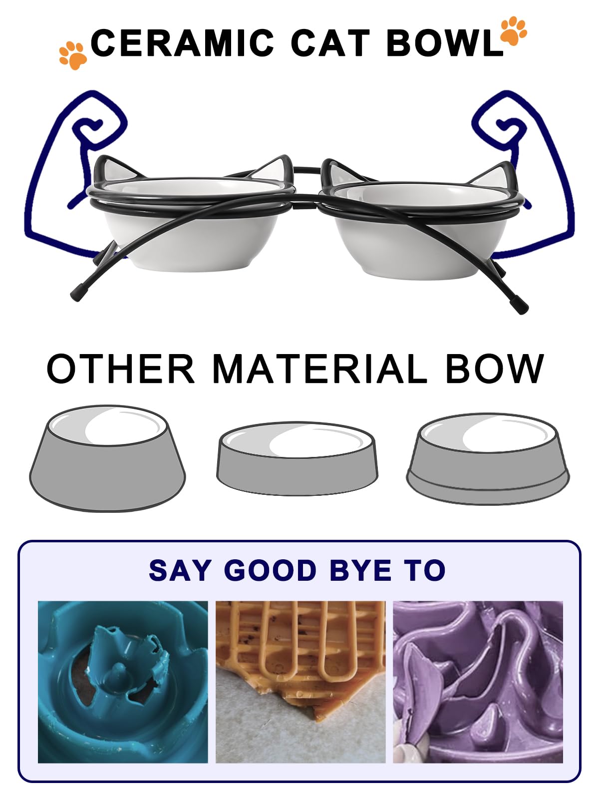 Y YHY ceramic elevated bowls close-up shows smooth glaze and hygienic surface