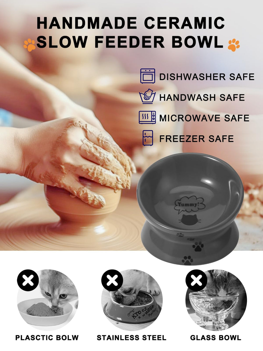 Y YHY wide base reduces tipping and mess during meals.