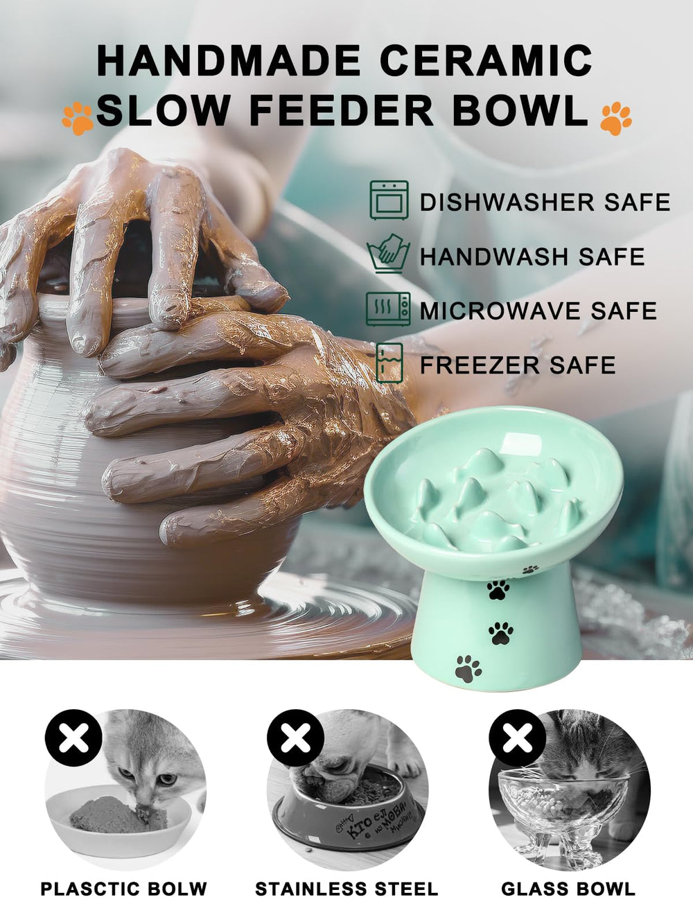 Y YYHY ceramic cat bowl is durable and easy to clean.