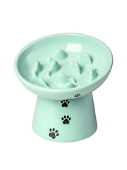 Y YYHY slow feeder ceramic cat bowl in green slows meals for calmer cats.