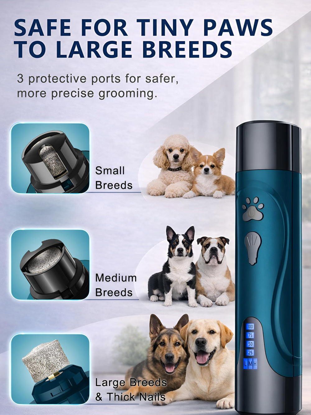 YABIFE 12-hour battery for long grooming sessions with multiple pets.