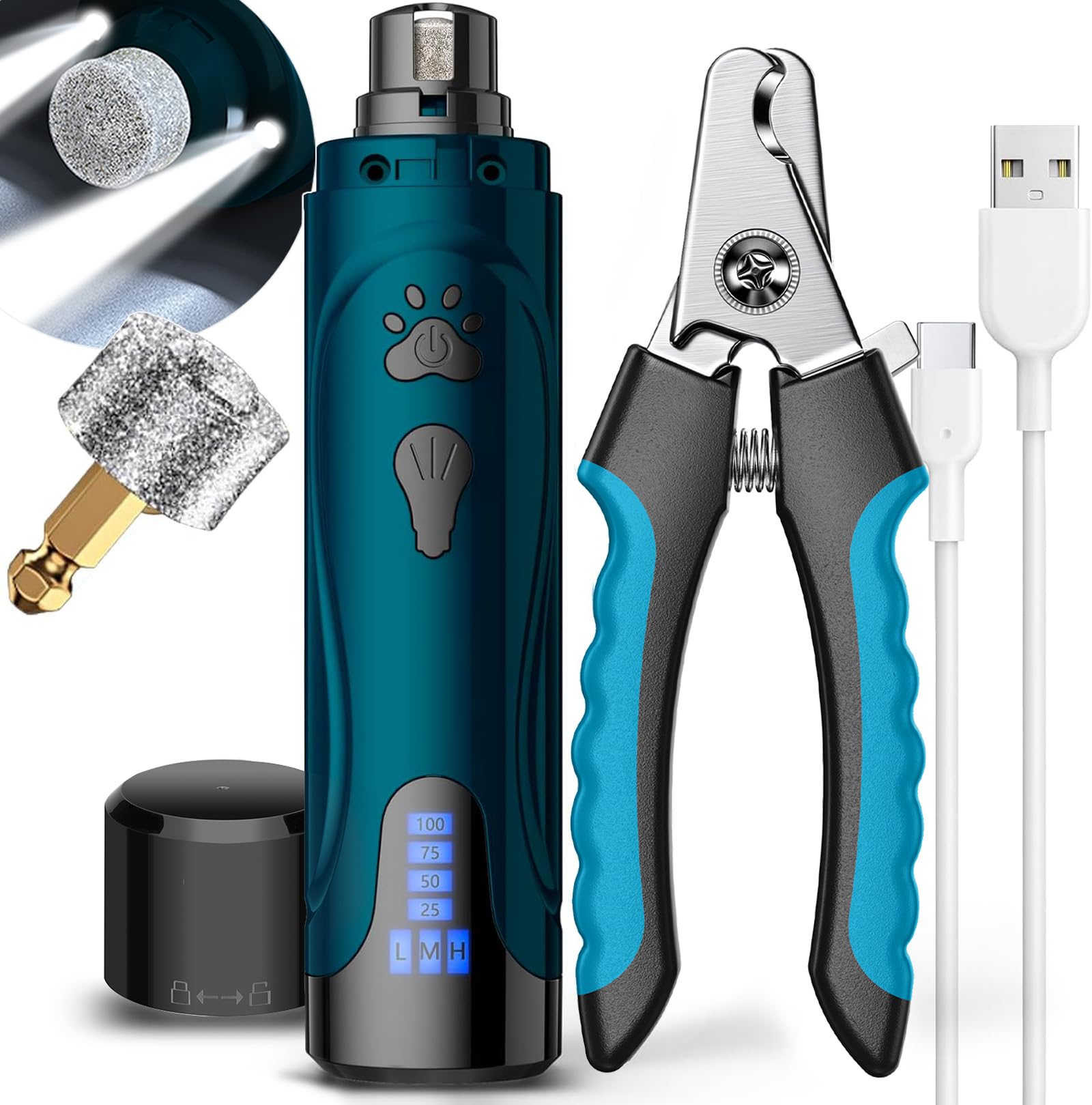 YABIFE super quiet nail grinder kit with LED lights for calmer home grooming.