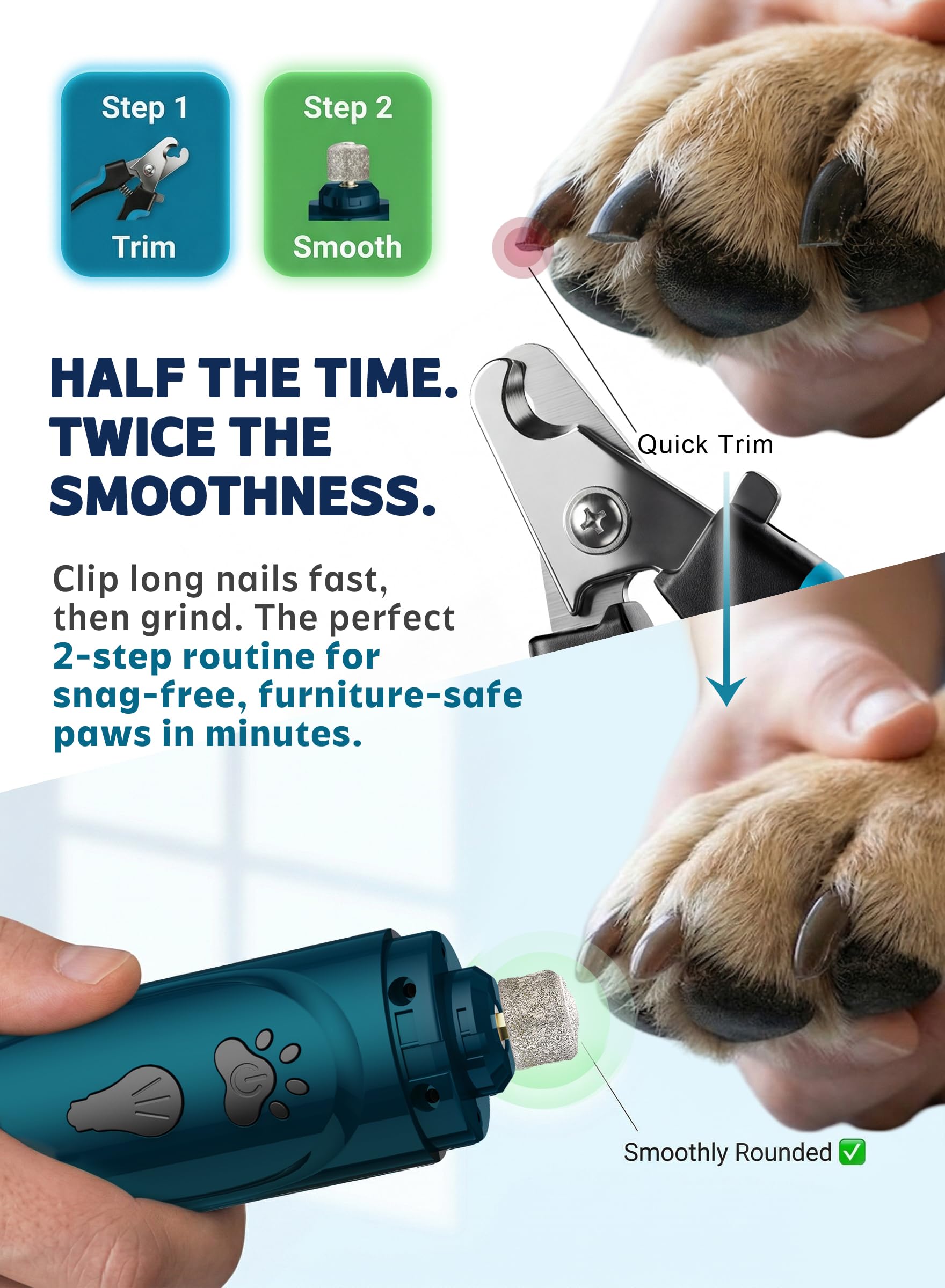 YABIFE USB-C rechargeable dog nail grinder for cordless grooming anywhere.