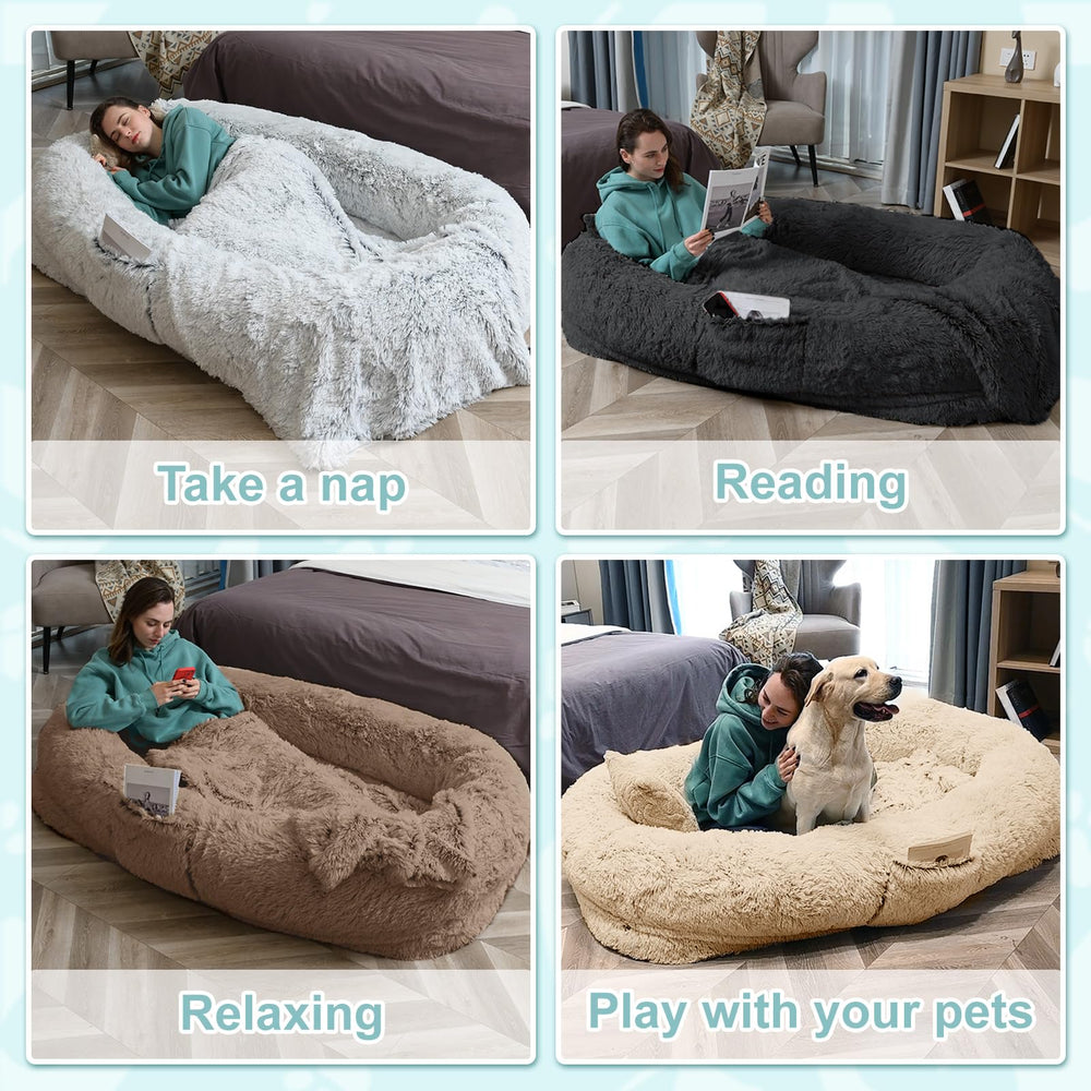 YAEM Human Dog Bed complete package includes blanket and pillow