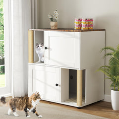 Yafylly double litter box enclosure front view with private spaces for two cats