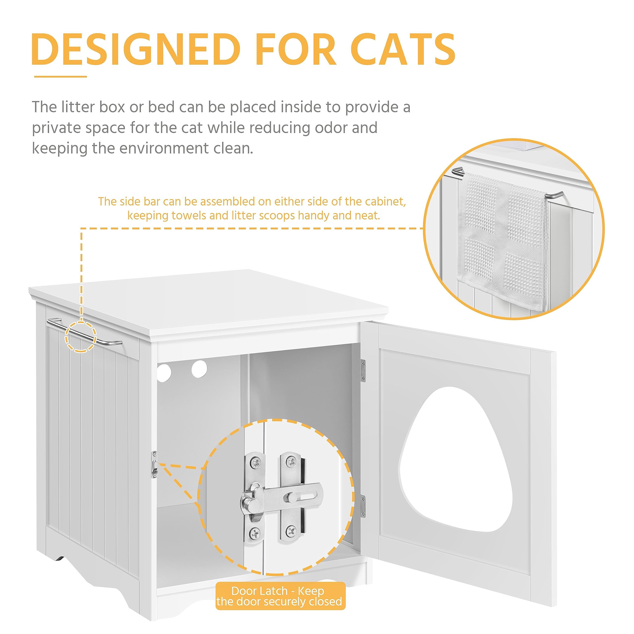 Yaheetech cat litter box enclosure interior wood panel demonstrates sturdy construction.