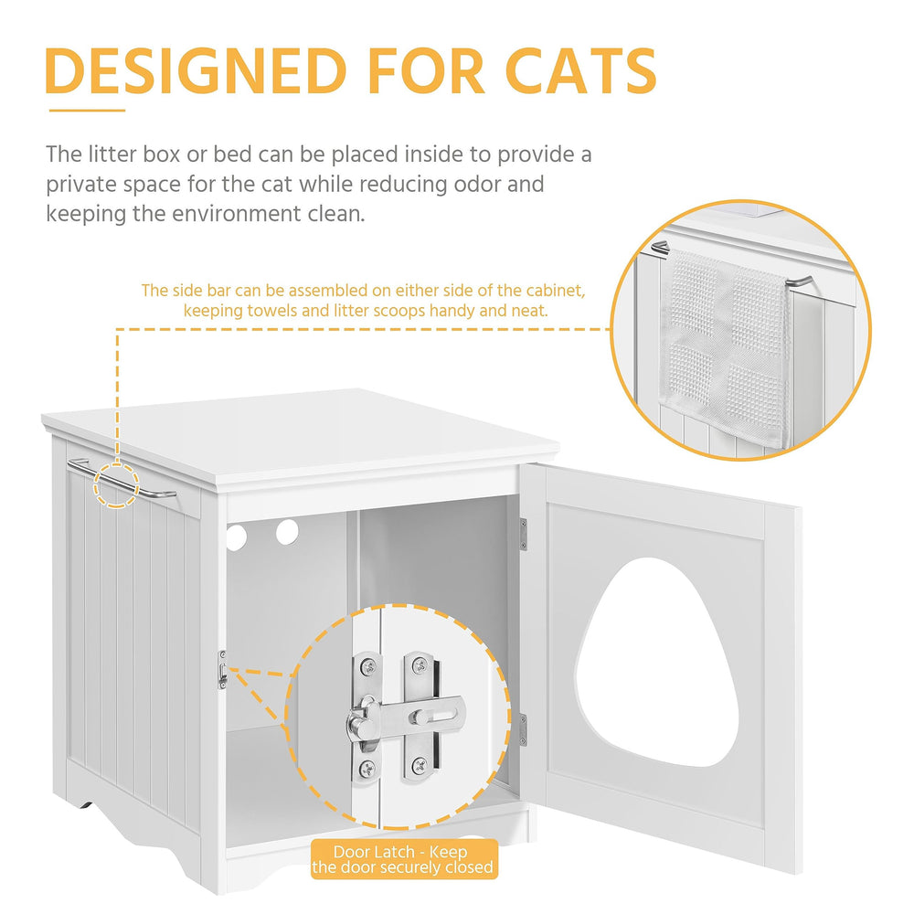 Yaheetech cat litter box enclosure interior wood panel demonstrates sturdy construction.