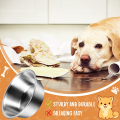 Smooth-edge stainless steel bowls prevent tongue injuries during meals.