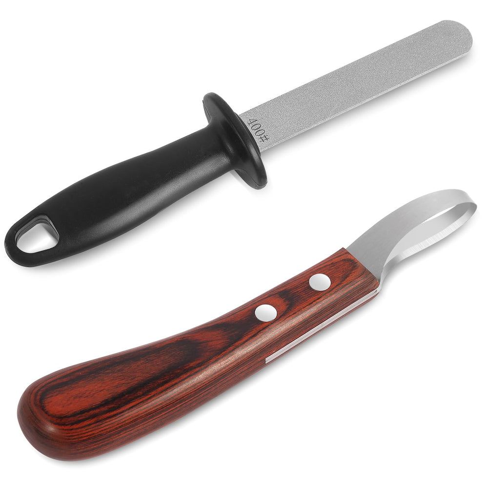 YAHIKI hoof knife with wooden handle for precise trimming and comfortable grip during long sessions.
