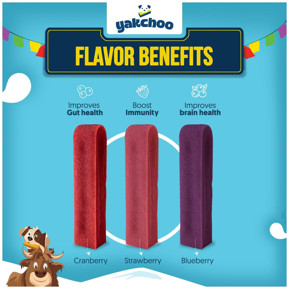 Yakchoo Himalayan yak chews strawberry bars image, vitamin C enriched treat.