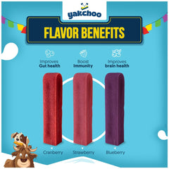Yakchoo Himalayan yak chews strawberry bars image, vitamin C enriched treat.