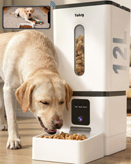 Yakry automatic dog feeder top view showing 12L capacity for multiple pets