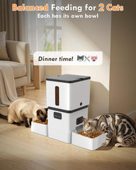 Yakry 8-liter capacity feeder ensures timely meals for two cats.