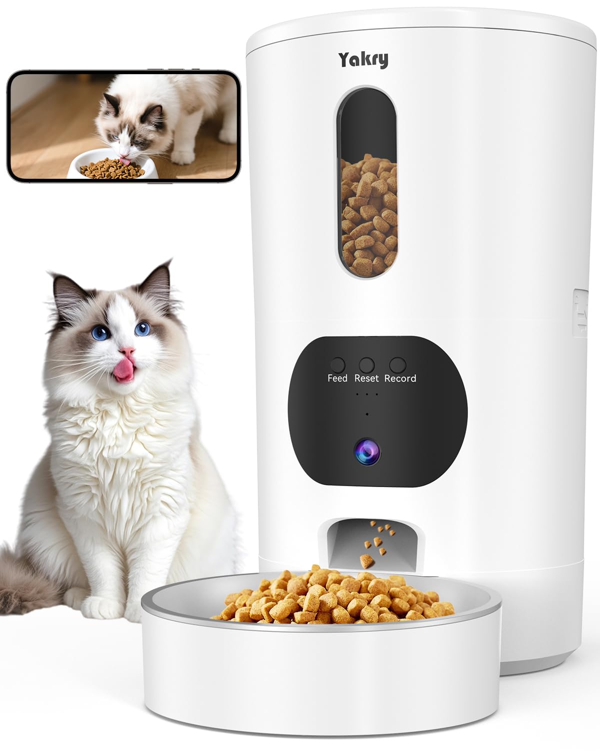 Yakry feeder camera front view for real-time pet monitoring.