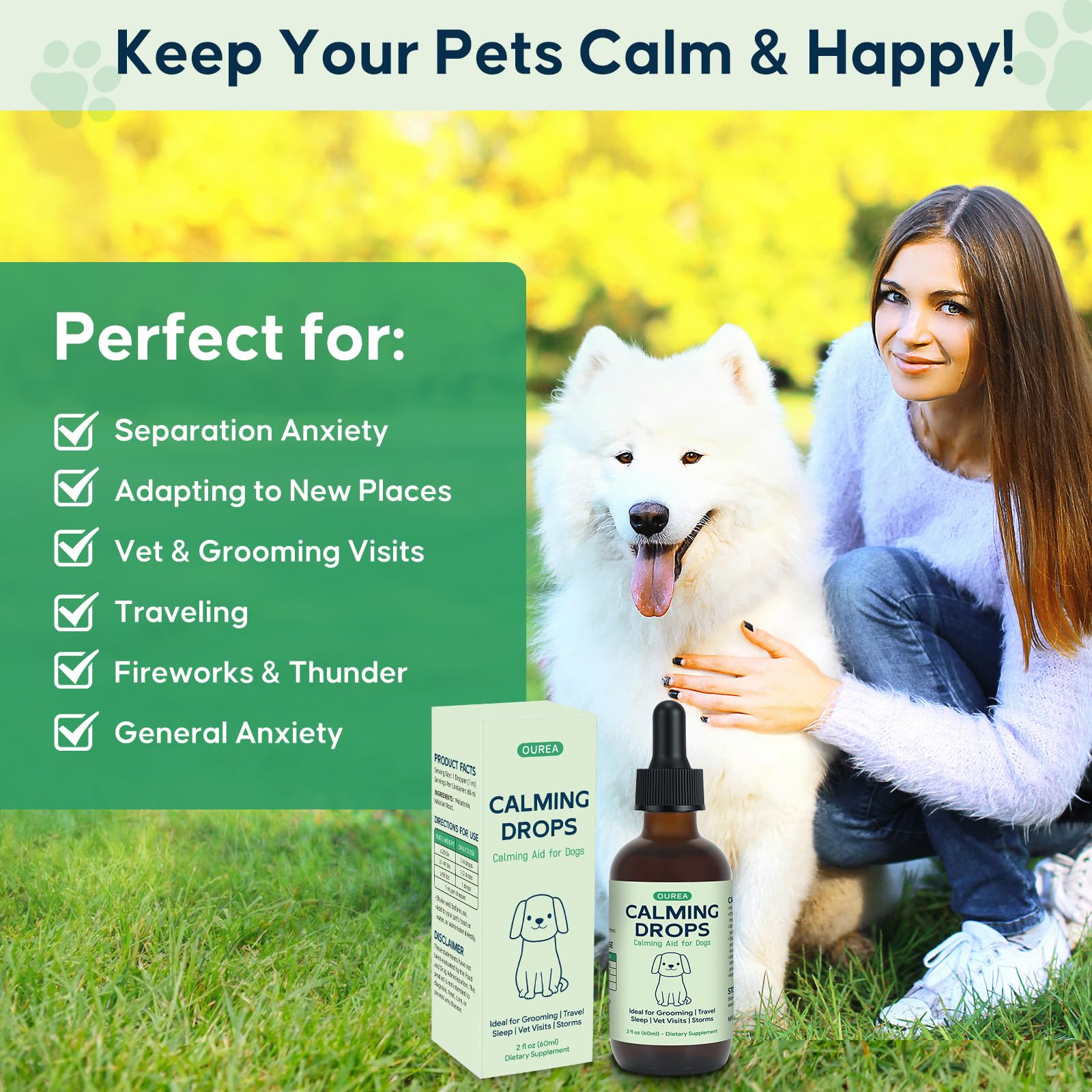Yakucho Calming Drops for dogs during nail trimming and brushing routines